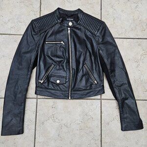 BEBE 100% Lamb Leather Moto Jacket Womens Small Black Biker Motorcycle Edgy Punk